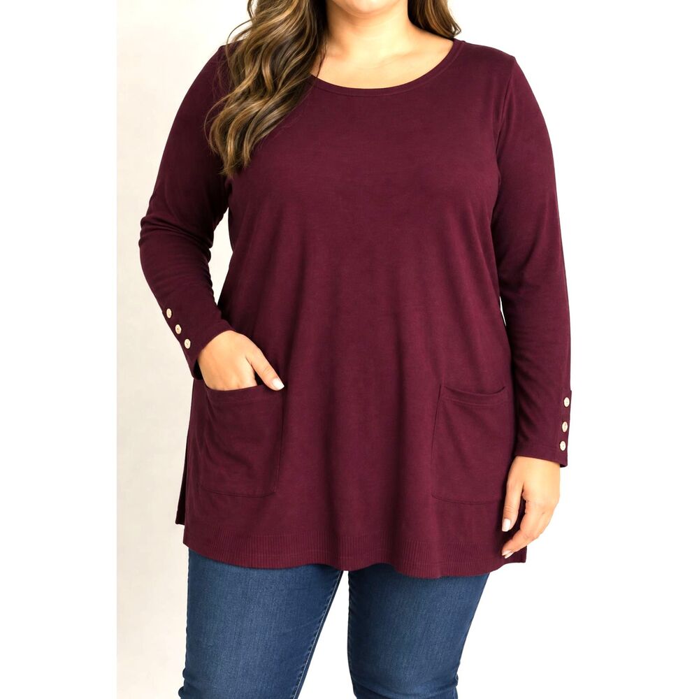 Chico’s Women’s Size 4 (XXL) Burgundy Tunic Sweater Top Long Sleeve Pockets